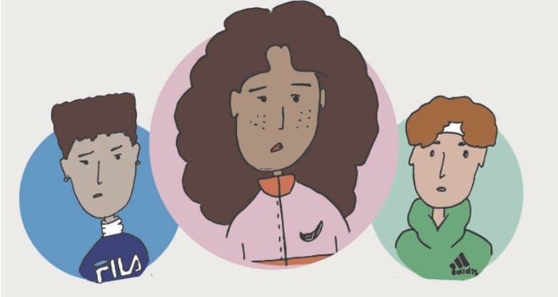 Tegning av blå, rød og grønn borger